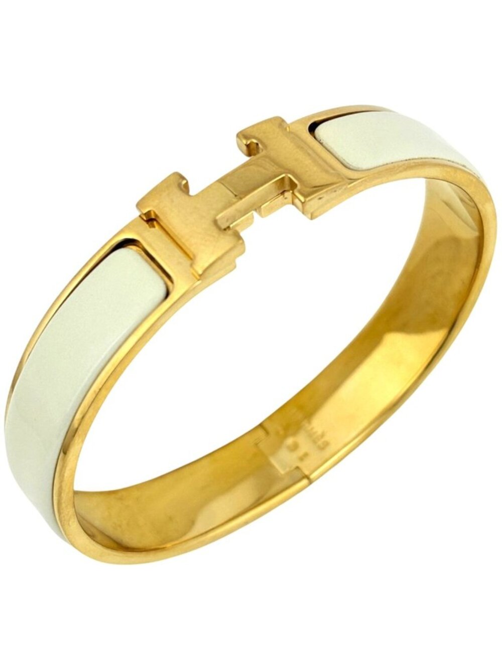 Hermes Clic H Bracelet Enamel Clac Gold Plated White